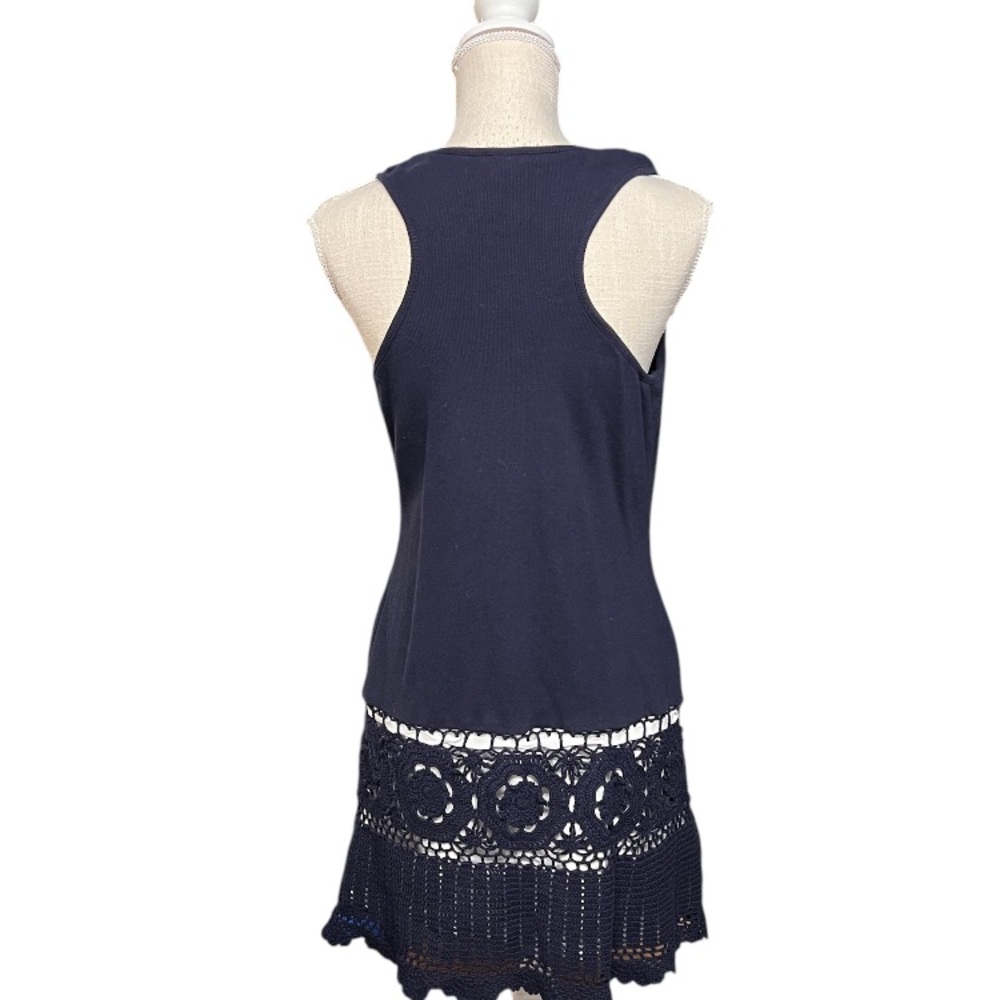 Moda tank top dress with crochet bottom in navy blue - Picture 3 of 4